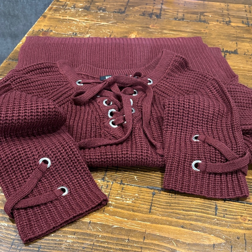 Women's Burgundy Lace-Up Sweater